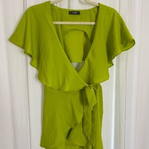 Like green ruffle detail skort romper